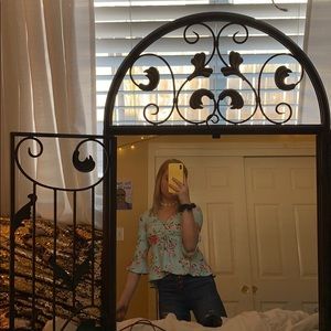 teal floral cute flowy shirt!